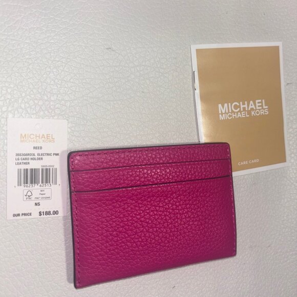 Reed Large Pebbled Leather Card Case in Electric Pink - Picture 4 of 7